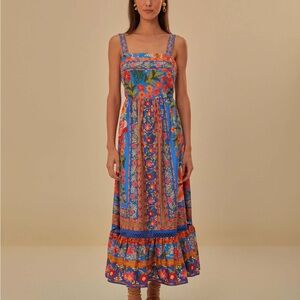 FARM RIO Stiched Garden Blue Maxi Dress size XS NWT